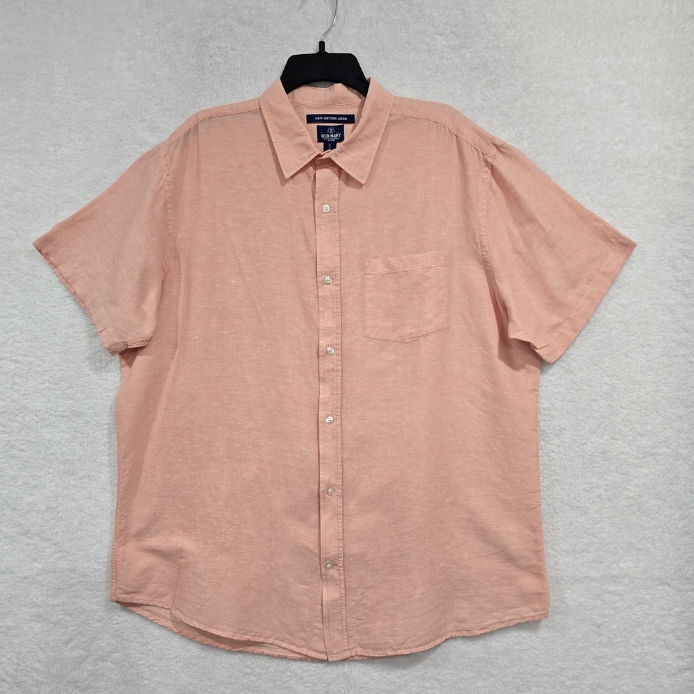 Old Navy Shirt Men's XL Slim Fit Salmon Button‎ Down Collar Short Sleeve Casual